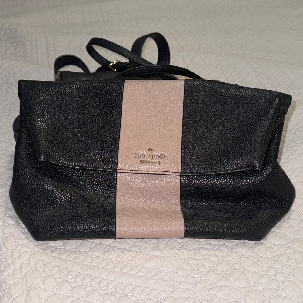 kate spade Black with Blush Vertical-Stripe Pebble Leather Crossbody